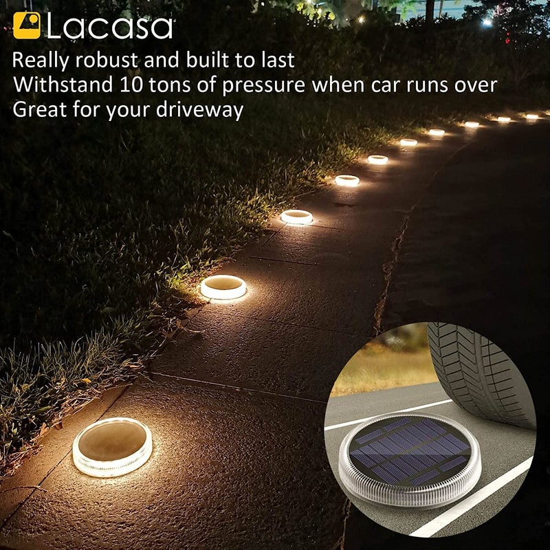 Lacasa Solar Deck Lights, Driveway Walkway Dock Light Solar Powered Outdoor Waterproof Stair Step Pathway Ground LED Lamp for Backyard Patio Garden, Auto On/Off - Warm White - 4 Pack - Image 4